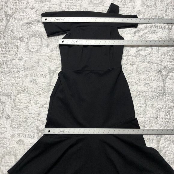 Adelyn Rae Women's Black Nicole One Shoulder Trumpet Knee Length Dress Sz S - Picture 14 of 14